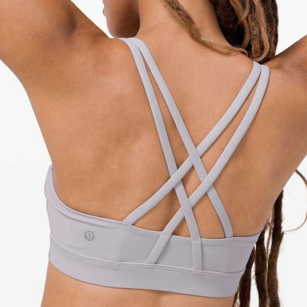Lululemon Size 6 Energy Bra Medium Support Stretch B / C Cup Gray Lime Green